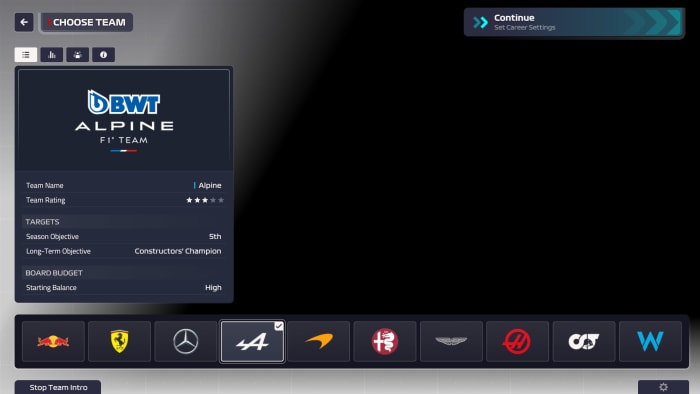 F1 Manager 2023 Alpine overview.